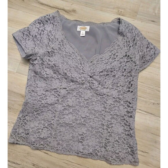 Silver Lace Talbots Side Zip Top Blouse Classic Versatile Size 6 Lined V Neck - Picture 1 of 7